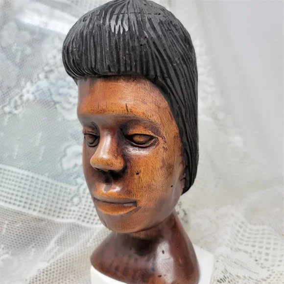 Vintage Hand Carved Woman's Head Figurine - Picture 7 of 9